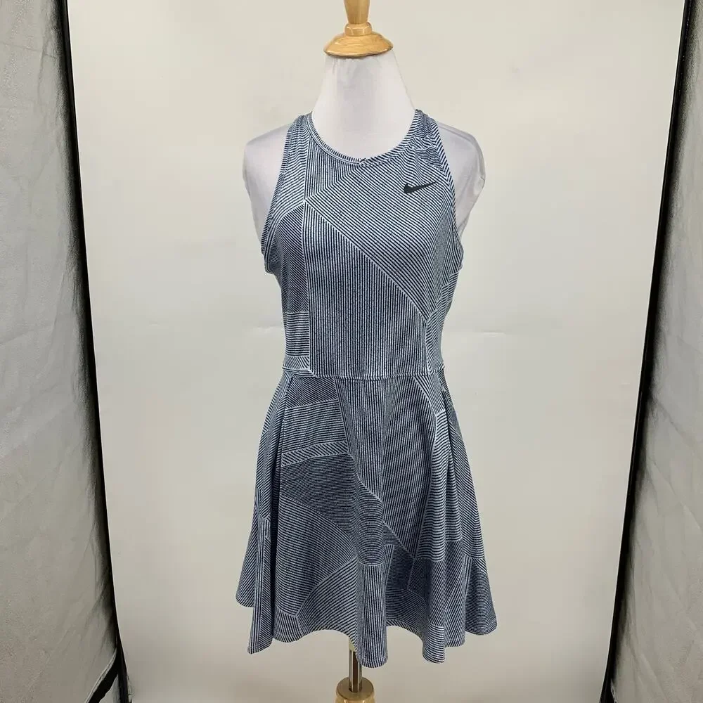Nike Dress Womens S Small Gray Navy Court Dri Fit Advantage Cutout Back Tennis